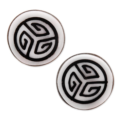 Tribal Maze Bone Stud Earrings with Tribal Motifs from Bali