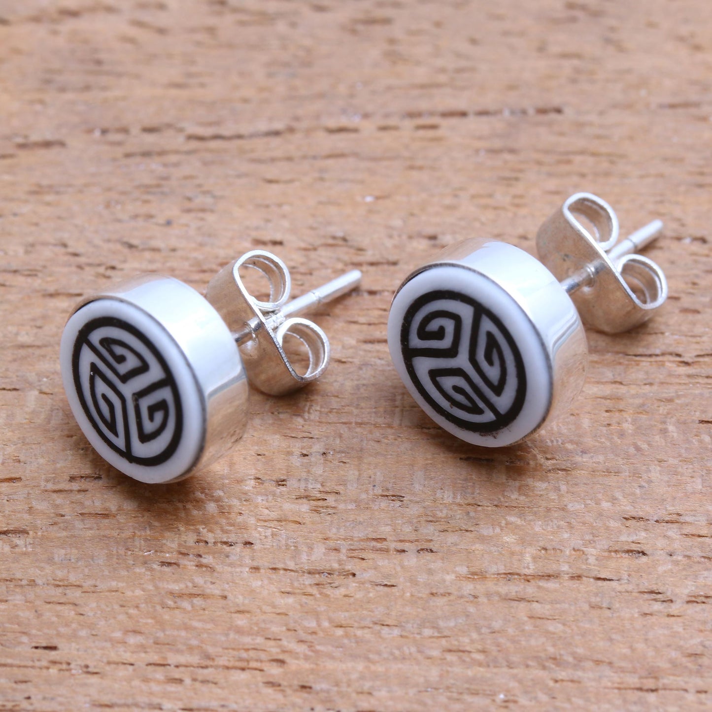 Tribal Maze Bone Stud Earrings with Tribal Motifs from Bali