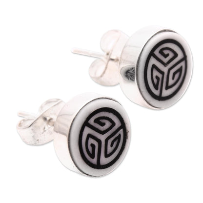 Tribal Maze Bone Stud Earrings with Tribal Motifs from Bali