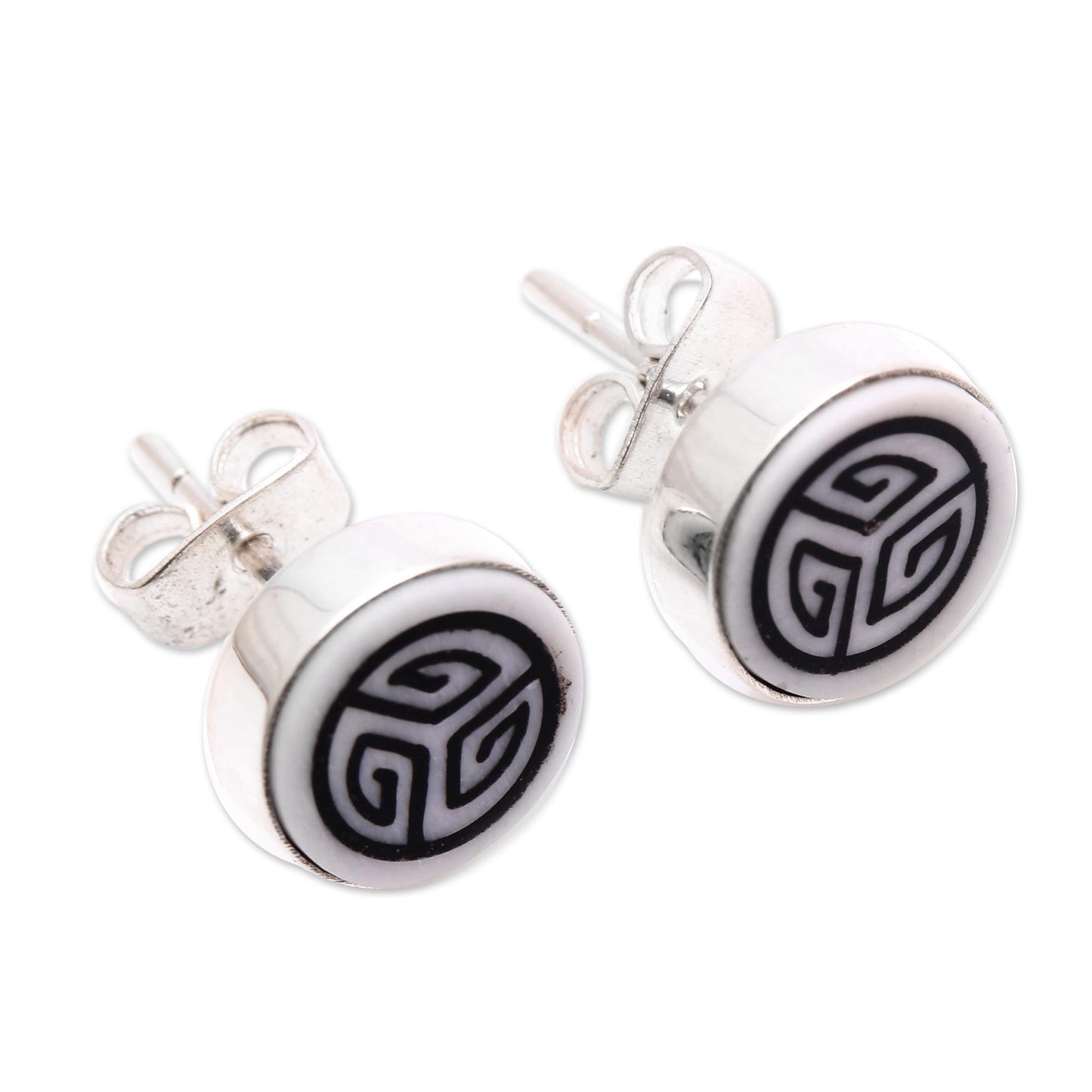 Tribal Maze Bone Stud Earrings with Tribal Motifs from Bali