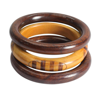 Chic Combination Handmade Mango Wood Bangle Bracelets from India (Set of 3)