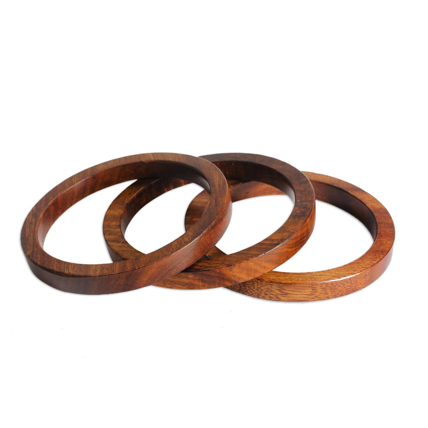 Fashionable Trio Set of 3 Hand-Carved Mango Wood Bangle Bracelets from India