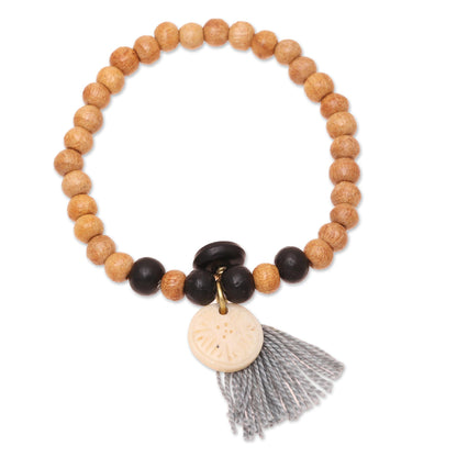 Blissful Bohemian Bone Beaded Stretch Bracelet from India