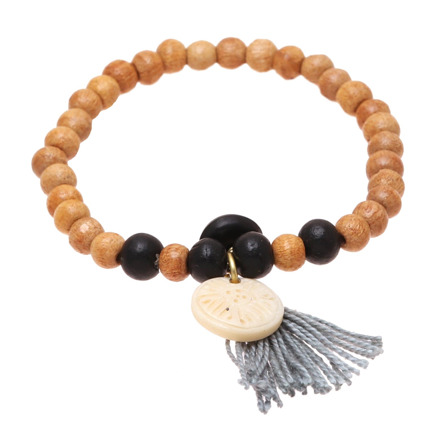 Blissful Bohemian Bone Beaded Stretch Bracelet from India