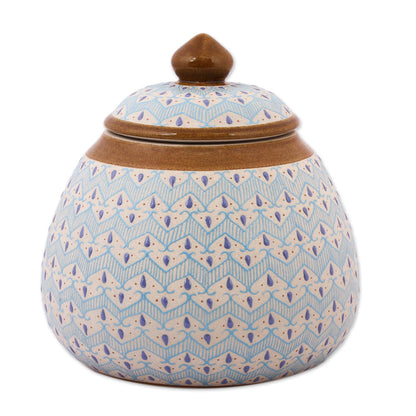 Chevron Tears Blue Chevron Motif Ceramic Round Decorative Jar