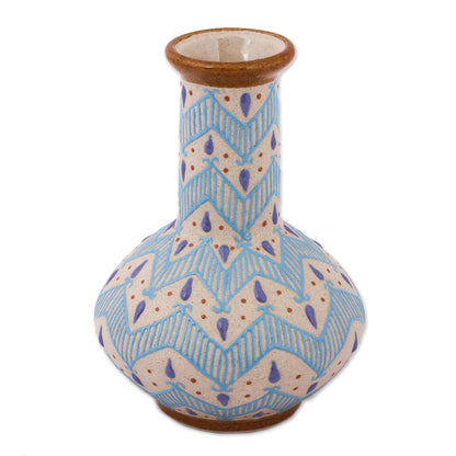 Chevron Tears Handcrafted Blue and Ivory Chevron Motif Ceramic Flower Vase