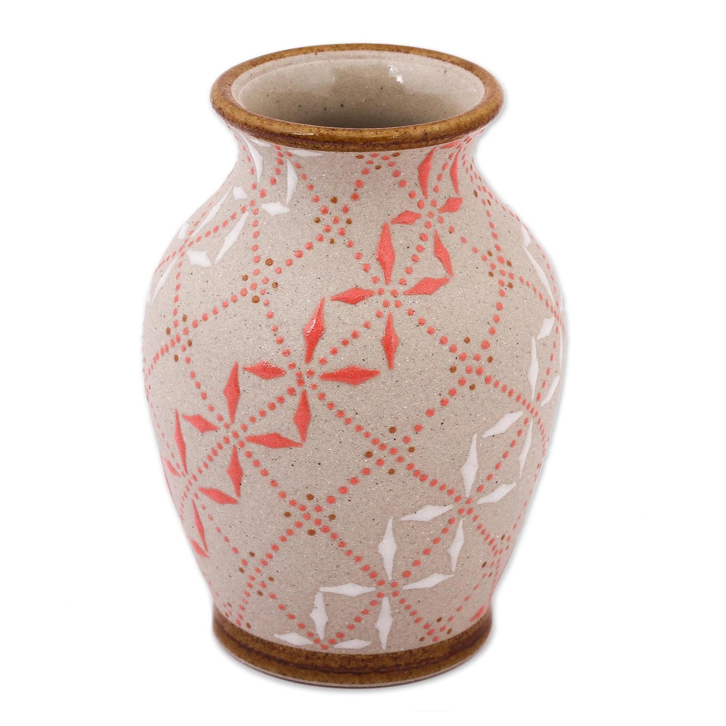 Windmill Terrace White and Paprika Red Trellis Motif Ceramic Flower Vase