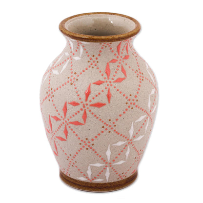 Windmill Terrace White and Paprika Red Trellis Motif Ceramic Flower Vase