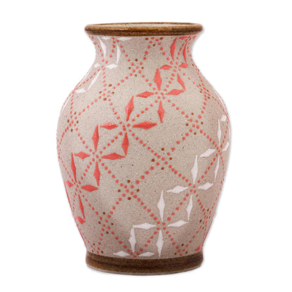 Windmill Terrace White and Paprika Red Trellis Motif Ceramic Flower Vase