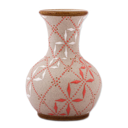 Windmill Trellis Bloom Paprika Red and White Trellis Motif Ceramic Fluted Vase