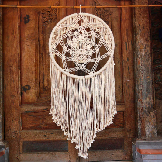 Dream Knot Circular Cotton Wall Hanging in Antique White from Bali