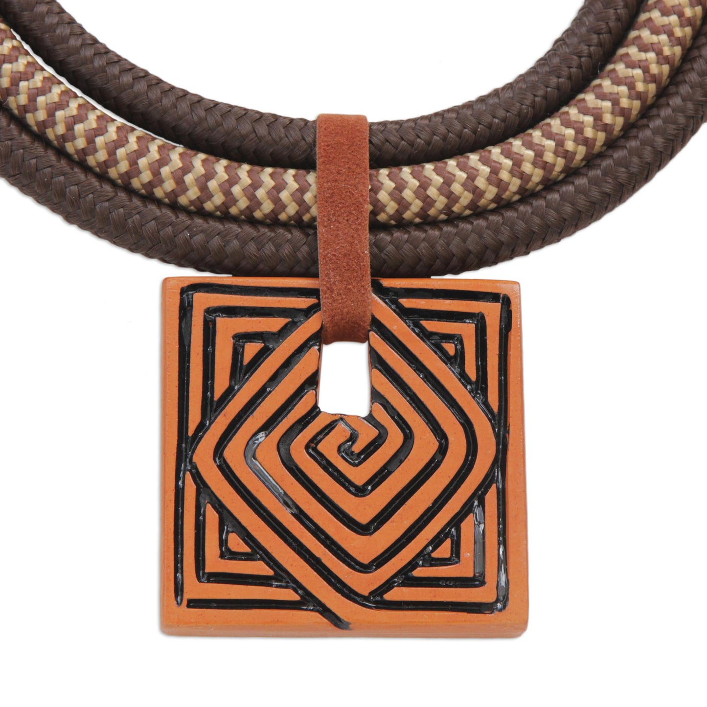 Iracema Spiral Spiral Motif Adjustable Ceramic Pendant Necklace from Brazil