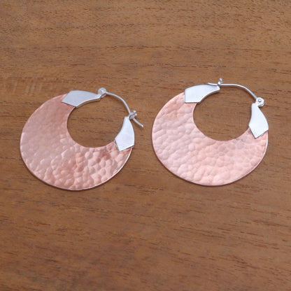 Radiant Reflections 18K Rose Gold Plated Hammered Copper Hoop Earrings