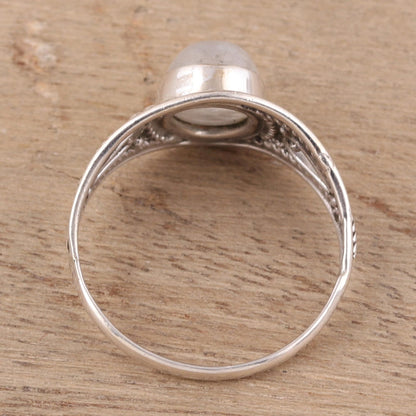 Gleaming Appeal Oval Rainbow Moonstone Cocktail Ring from India