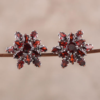 Scarlet Burst 13.5-Carat Rhodium Plated Garnet Button Earrings