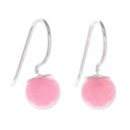 Beautiful Orbs Round Rose Quartz Drop Earrings from Thailand