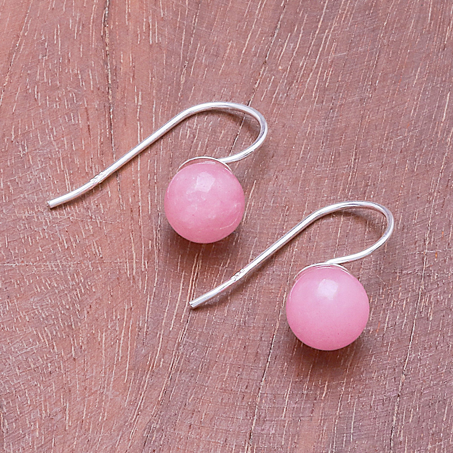 Beautiful Orbs Round Rose Quartz Drop Earrings from Thailand