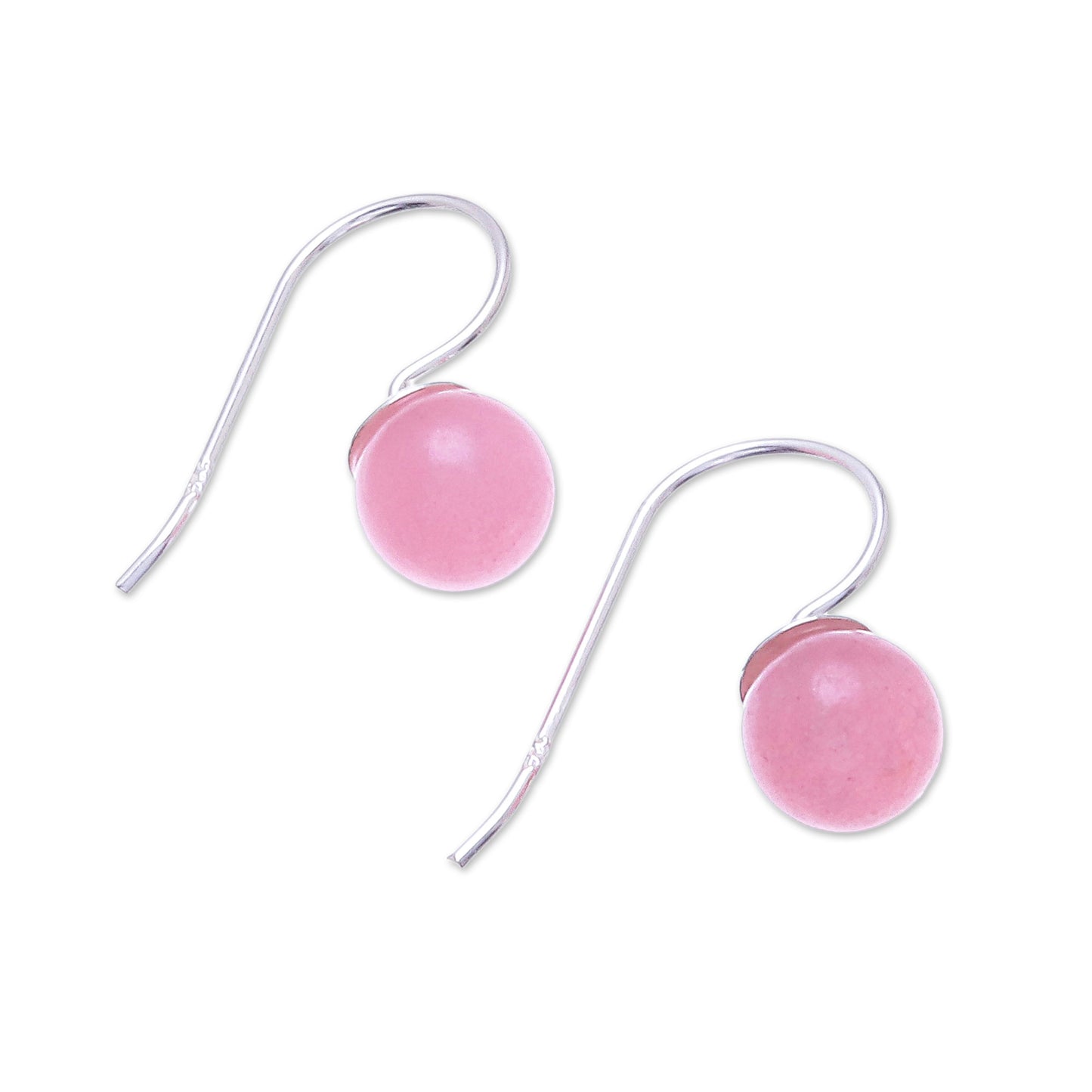 Beautiful Orbs Round Rose Quartz Drop Earrings from Thailand