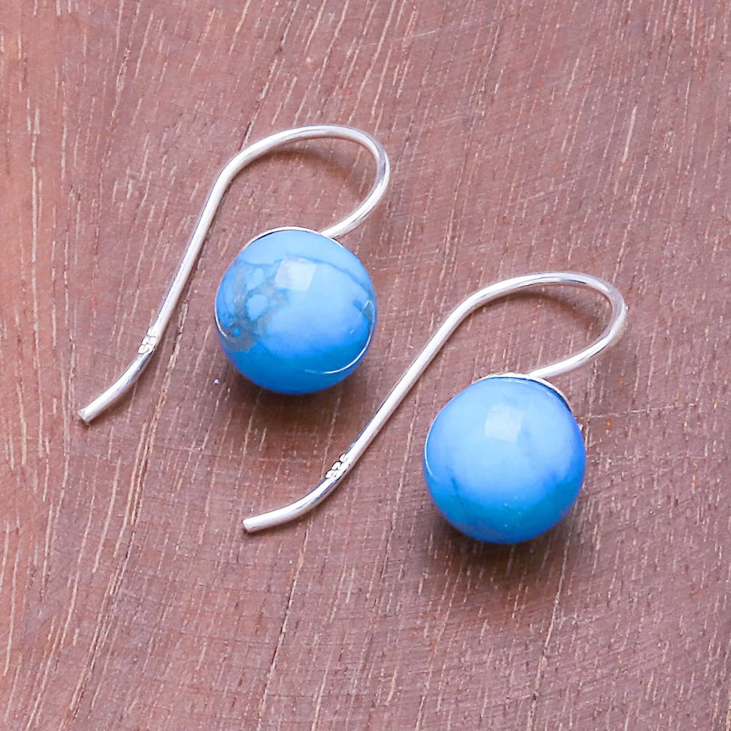 Beautiful Orbs Sterling Silver and Recon. Turquoise Drop Earrings