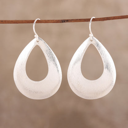 Shimmering Raindrops Brushed-Satin Sterling Silver Dangle Earrings from India