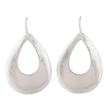 Shimmering Raindrops Brushed-Satin Sterling Silver Dangle Earrings from India