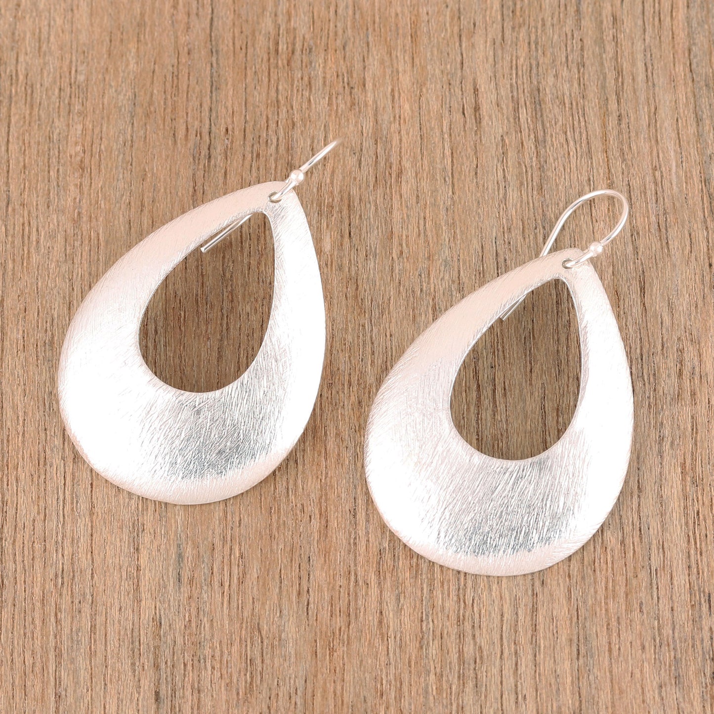 Shimmering Raindrops Brushed-Satin Sterling Silver Dangle Earrings from India