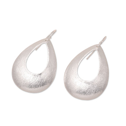 Shimmering Raindrops Brushed-Satin Sterling Silver Dangle Earrings from India