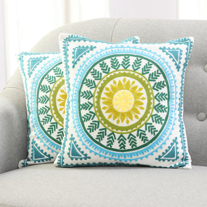 Mandala Glory Mandala Motif Embroidered Cotton Cushion Covers (Pair)