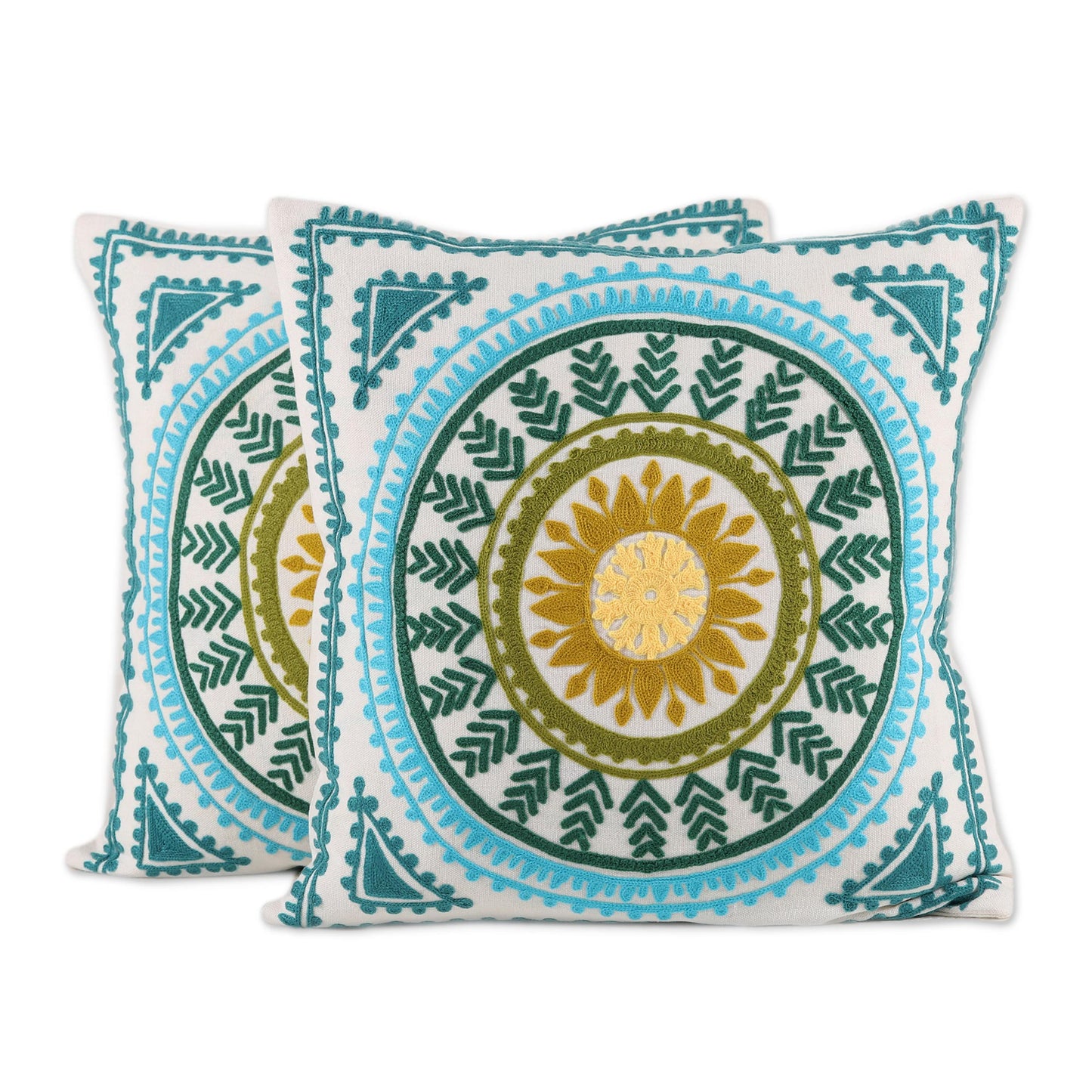 Mandala Glory Mandala Motif Embroidered Cotton Cushion Covers (Pair)