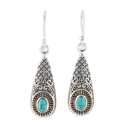 Regal Drops Sterling Silver and Composite Turquoise Dangle Earrings