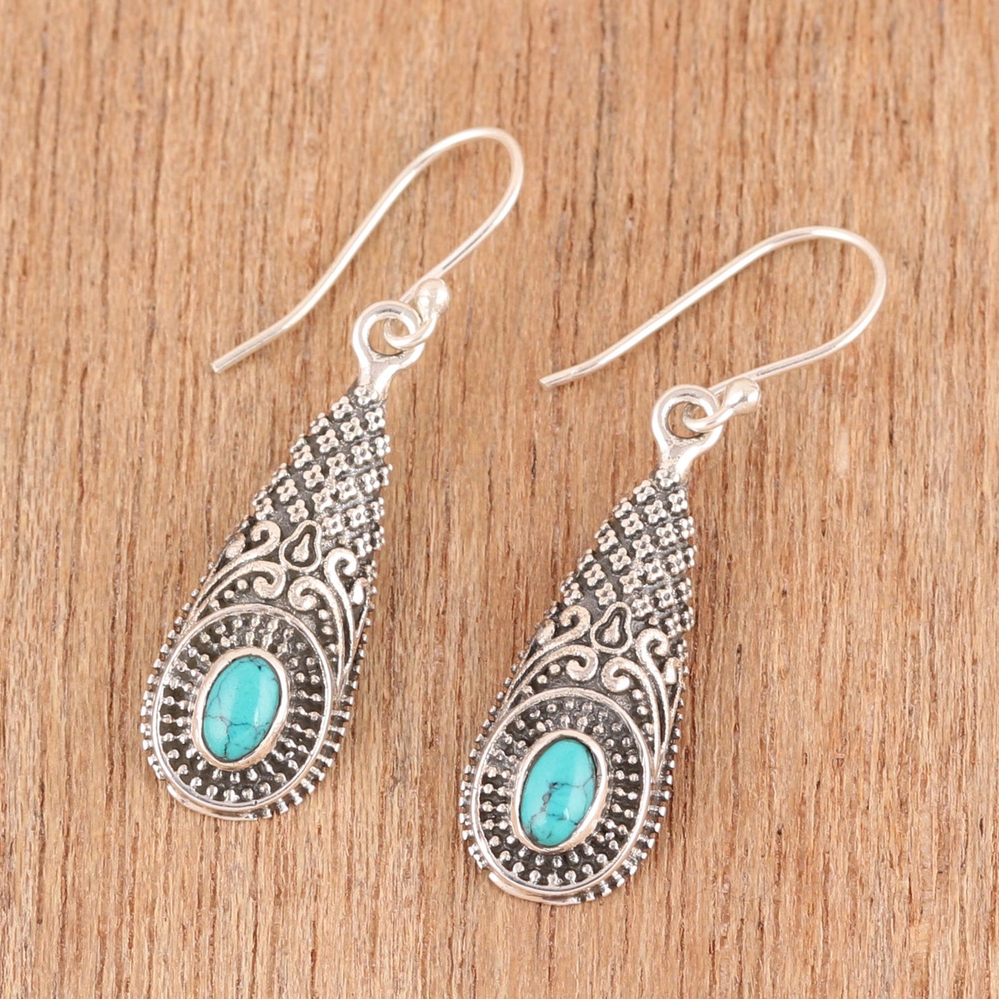 Regal Drops Sterling Silver and Composite Turquoise Dangle Earrings