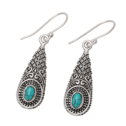 Regal Drops Sterling Silver and Composite Turquoise Dangle Earrings