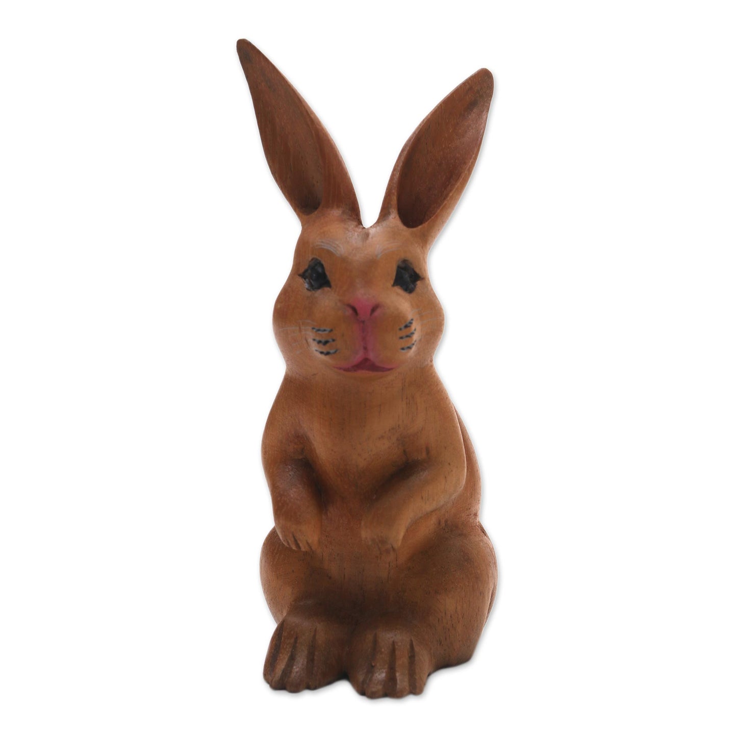 Cute Bunny in Brown Signed Wood Bunny Sculpture in Brown from Bali