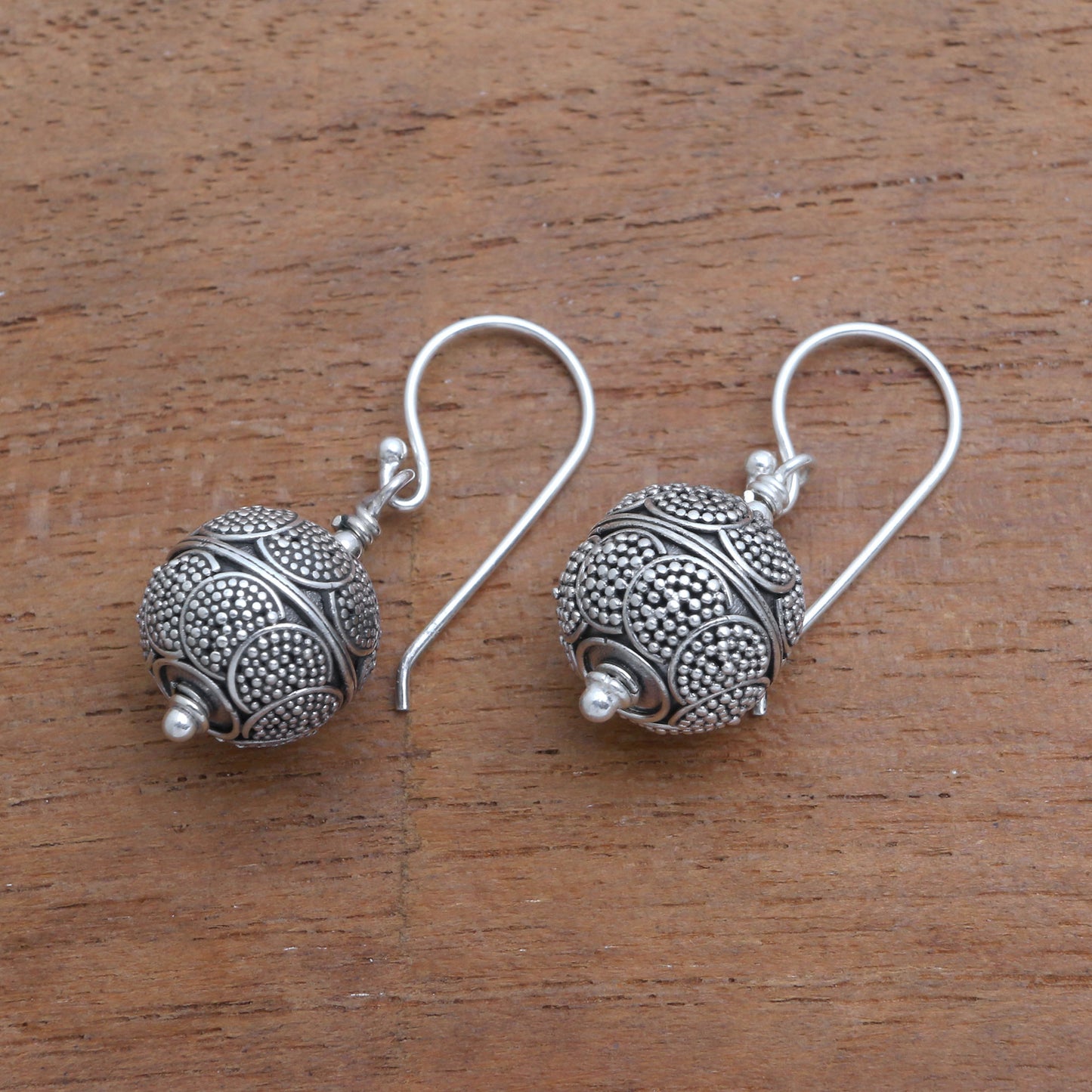 Sky Lanterns Dot Motif Sterling Silver Dangle Earrings from Bali