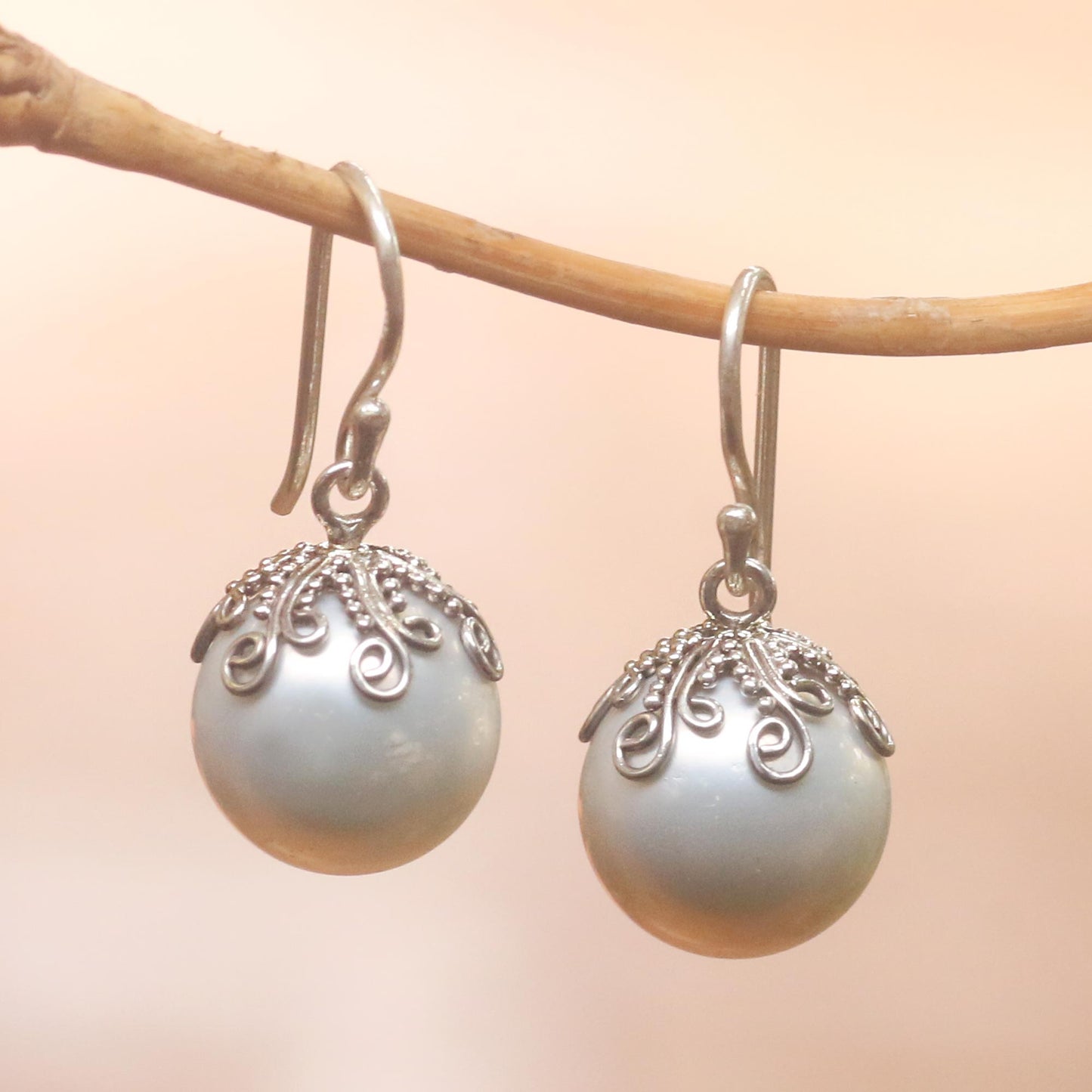 Goddess Fruit Cultured Pearl Dangle Earrings Crafted in Bali