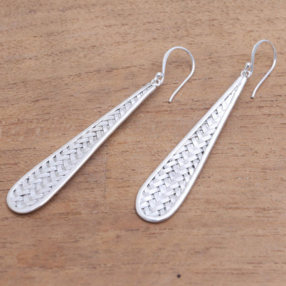 Teardrop Weave Weave Motif Sterling Silver Dangle Earrings from Bali