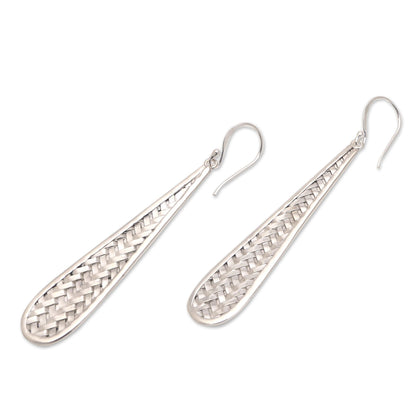 Teardrop Weave Weave Motif Sterling Silver Dangle Earrings from Bali