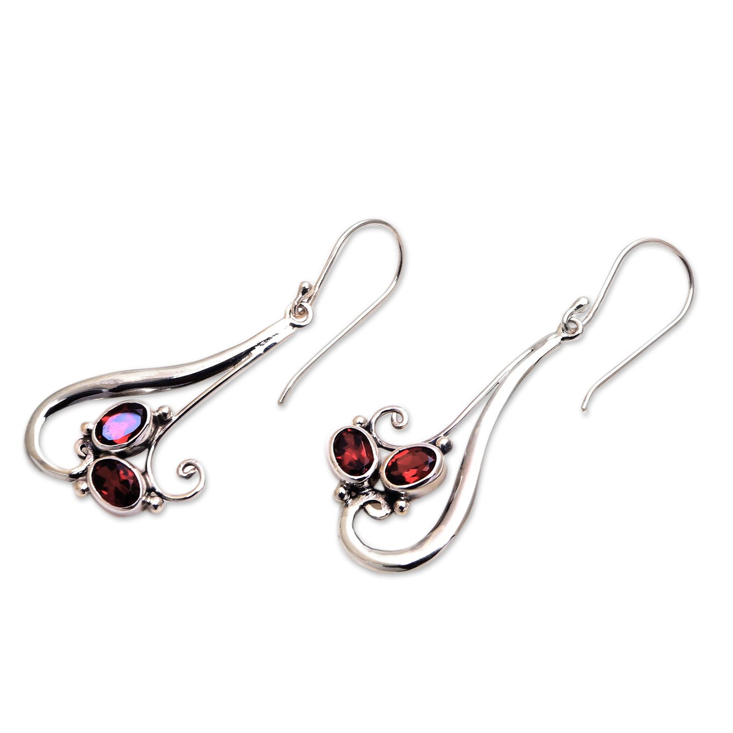 Red Tendrils Tendril Motif Garnet Dangle Earrings from Bali