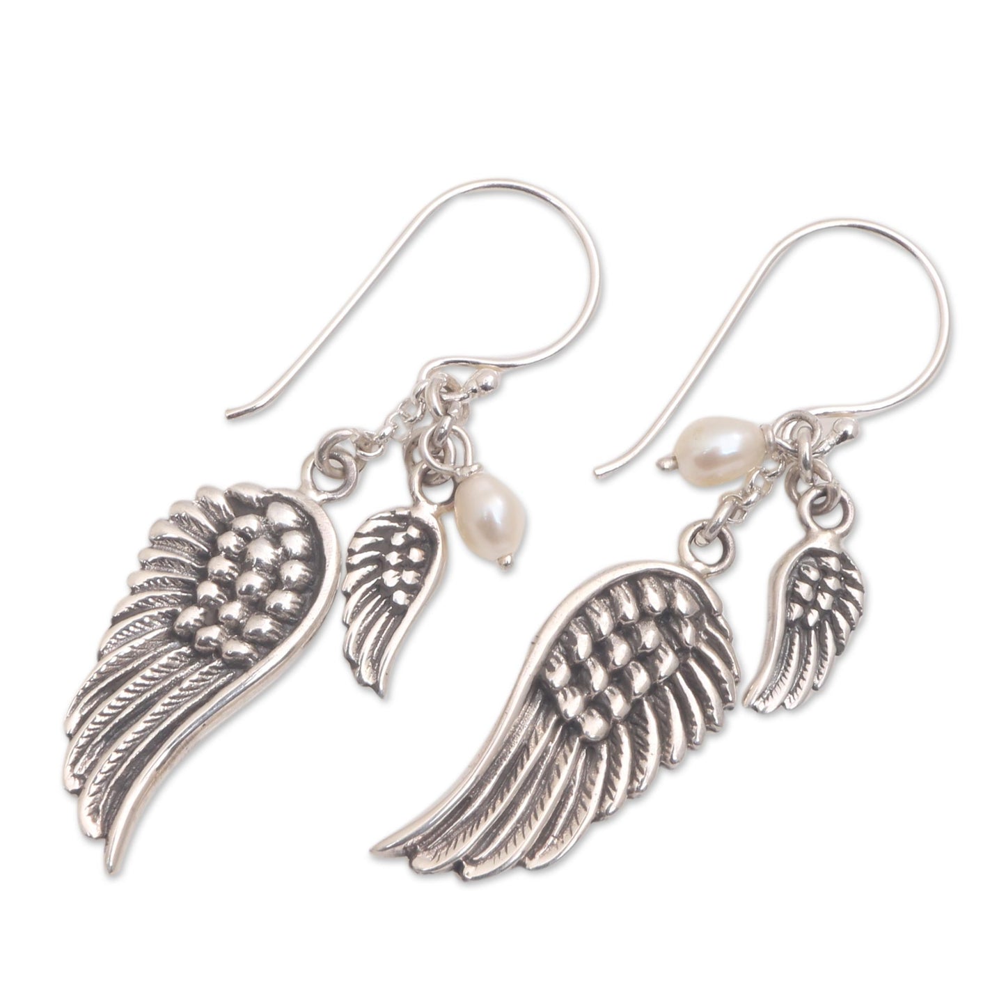 Winged Glow Cultured Pearl Wing Dangle Earrings from Bali