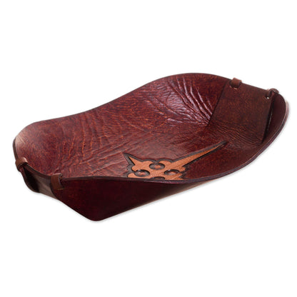 Gothic Elegance Cross Pattern Leather Catchall from Peru