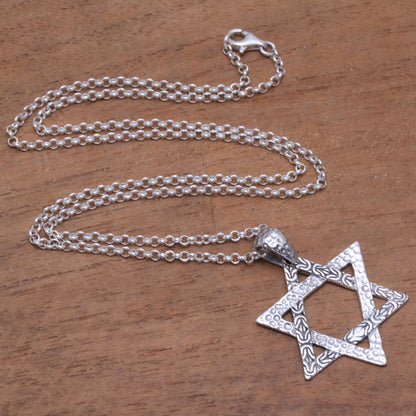 David's Blessing Star of David Sterling Silver Pendant Necklace from Bali