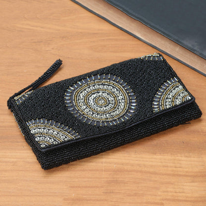 Circle of Beauty in Black Circle Pattern Beaded Clutch in Black from Bali