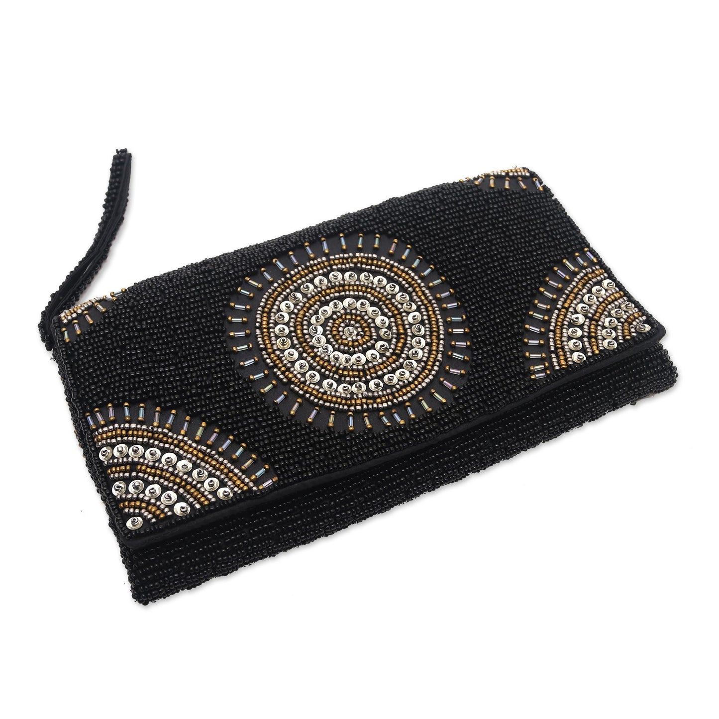 Circle of Beauty in Black Circle Pattern Beaded Clutch in Black from Bali