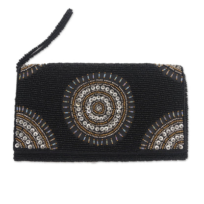 Circle of Beauty in Black Circle Pattern Beaded Clutch in Black from Bali