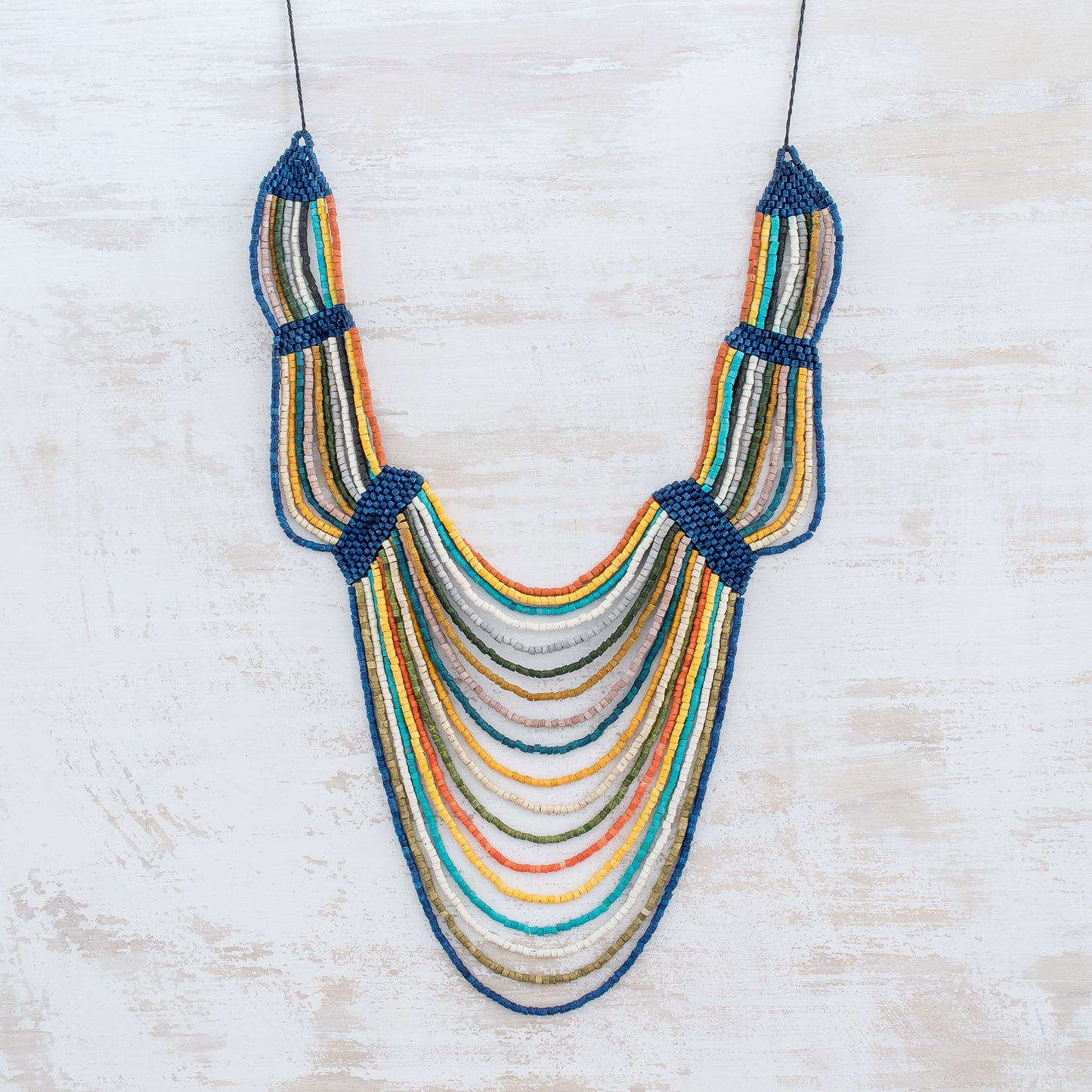 Summery Breeze in Multicolor Ceramic Beaded Strand Statement Necklace in Multicolor