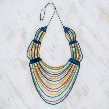 Summery Breeze in Multicolor Ceramic Beaded Strand Statement Necklace in Multicolor