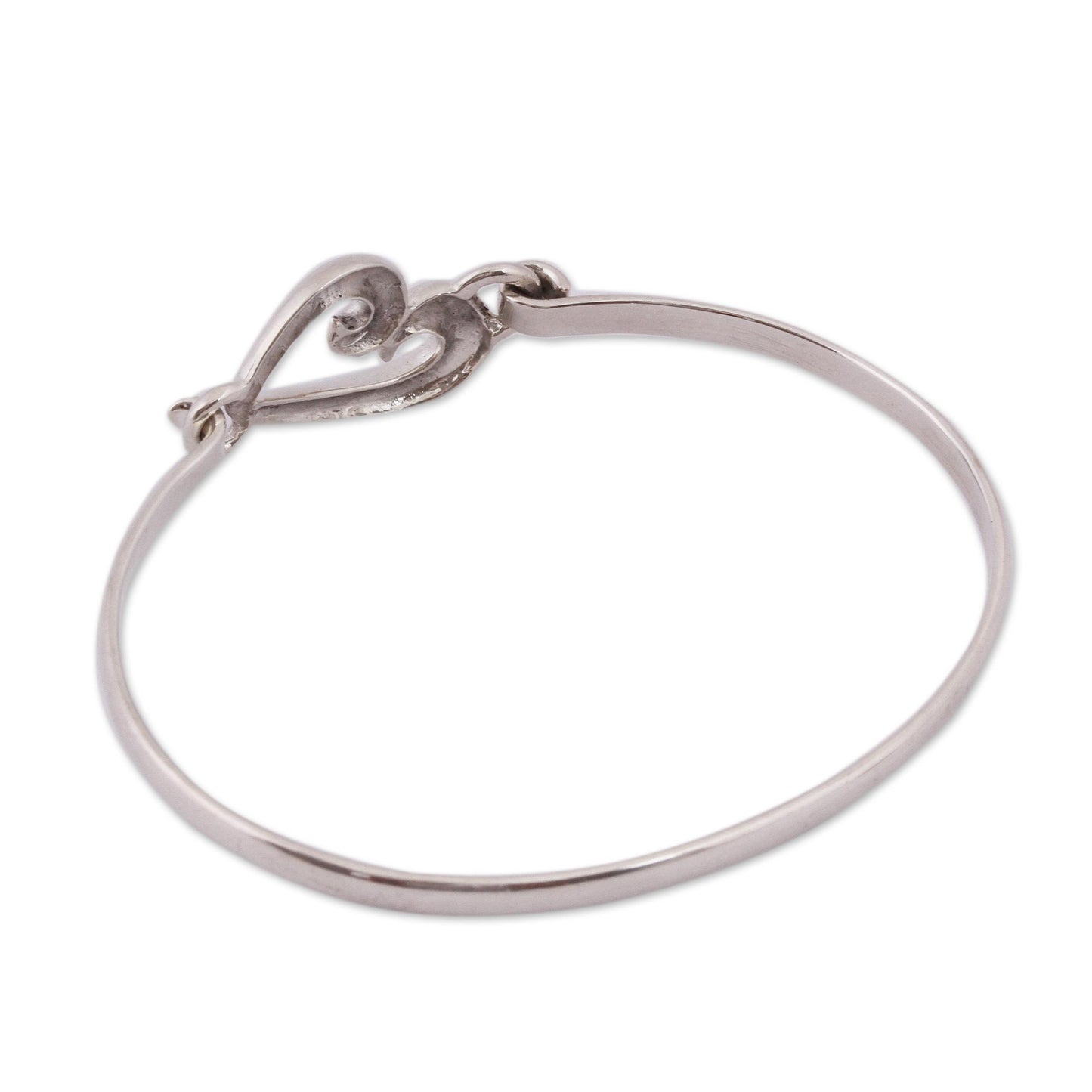 Heart Curl Taxco Sterling Silver Heart Bangle Bracelet from Mexico