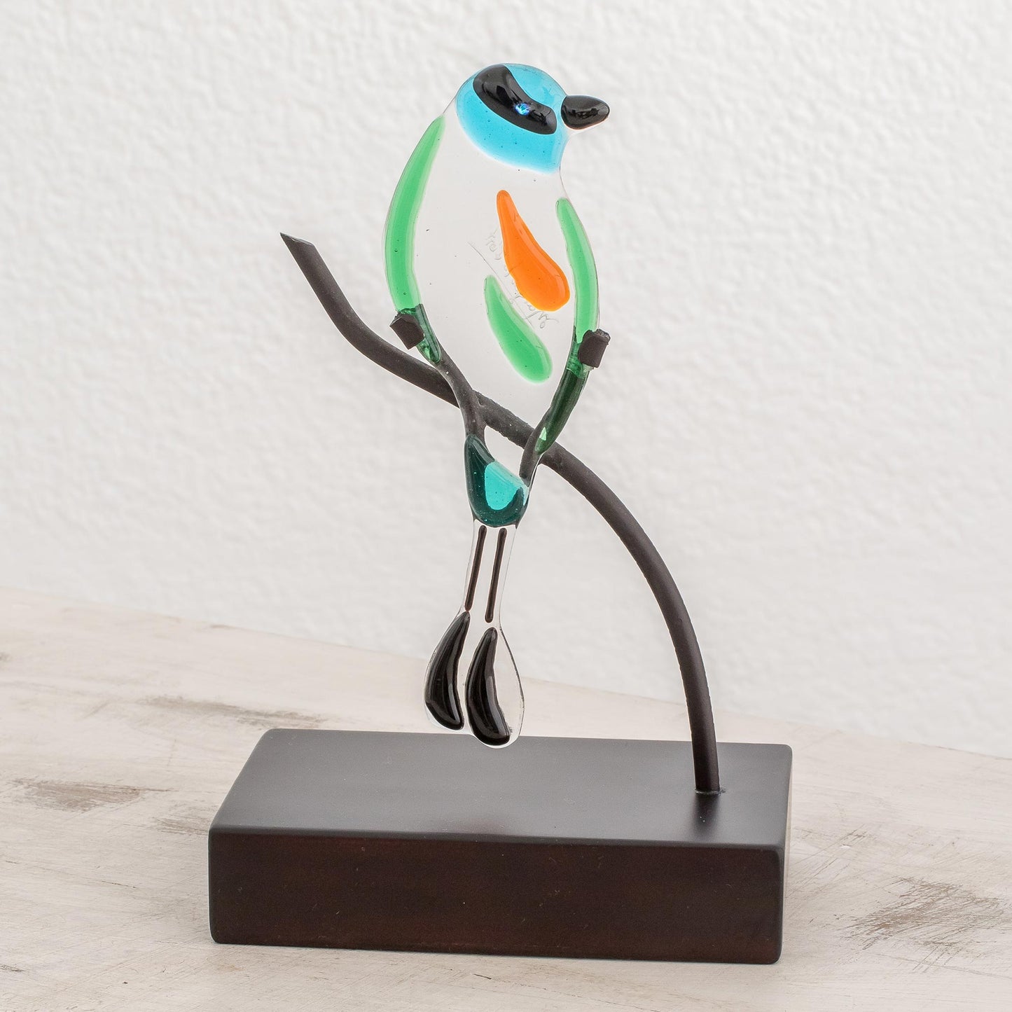 Motmot Art Glass Sculpture of a Motmot Bird from El Salvador