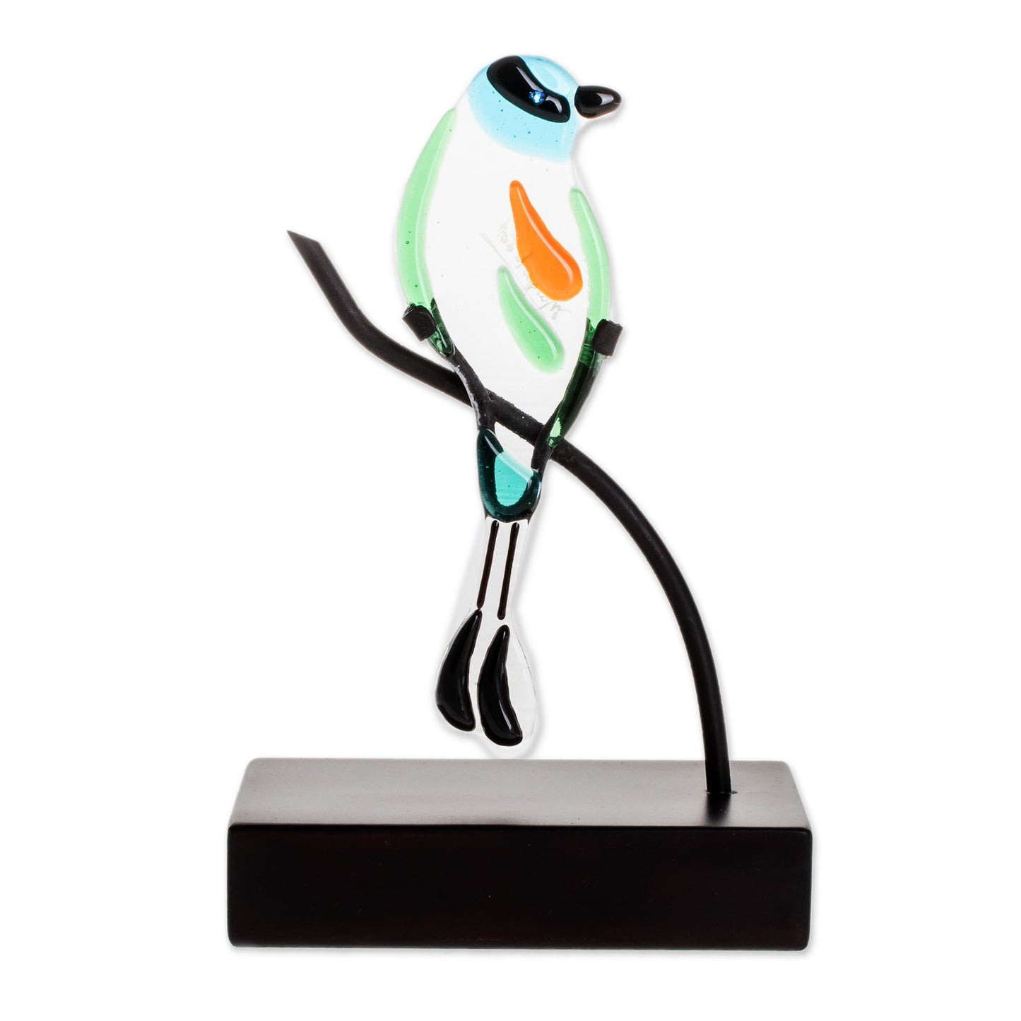 Motmot Art Glass Sculpture of a Motmot Bird from El Salvador