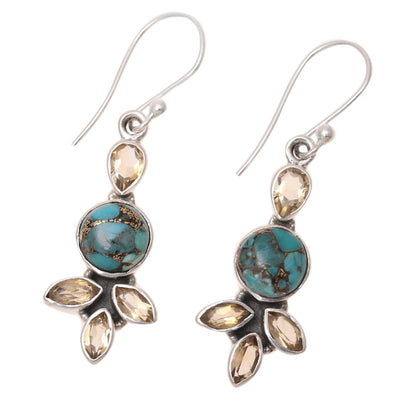 Glimmering Glory Citrine and Composite Turquoise Dangle Earrings from India